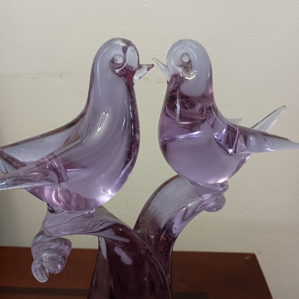 Gorgeous Purple Blown Glass Love Birds Statue Figurine Decoration - Picture 2 of 14
